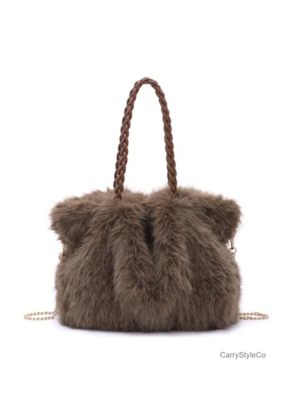 Faux Fur Tote Bag Soft Fluffy Fuzzy Handbag 3-Way Carry Crossbody Purse